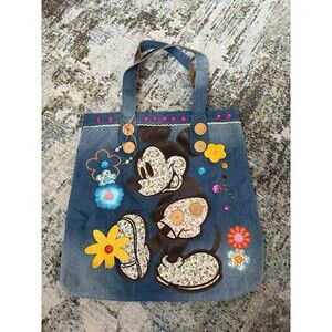 Vintage Disney World Parks denim Mickey Mouse Embroidered tote bag 17x17 EUC HTF